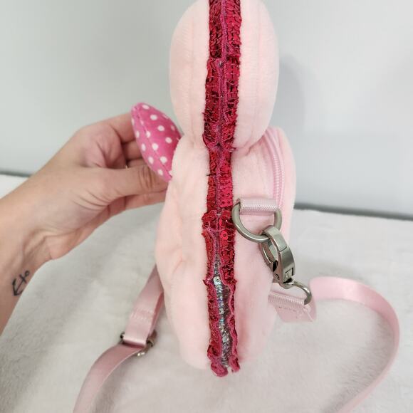 Disney Parks Minnie Mouse Macaron Plush Crossbody Bag Pink Sequin - Picture 5 of 11
